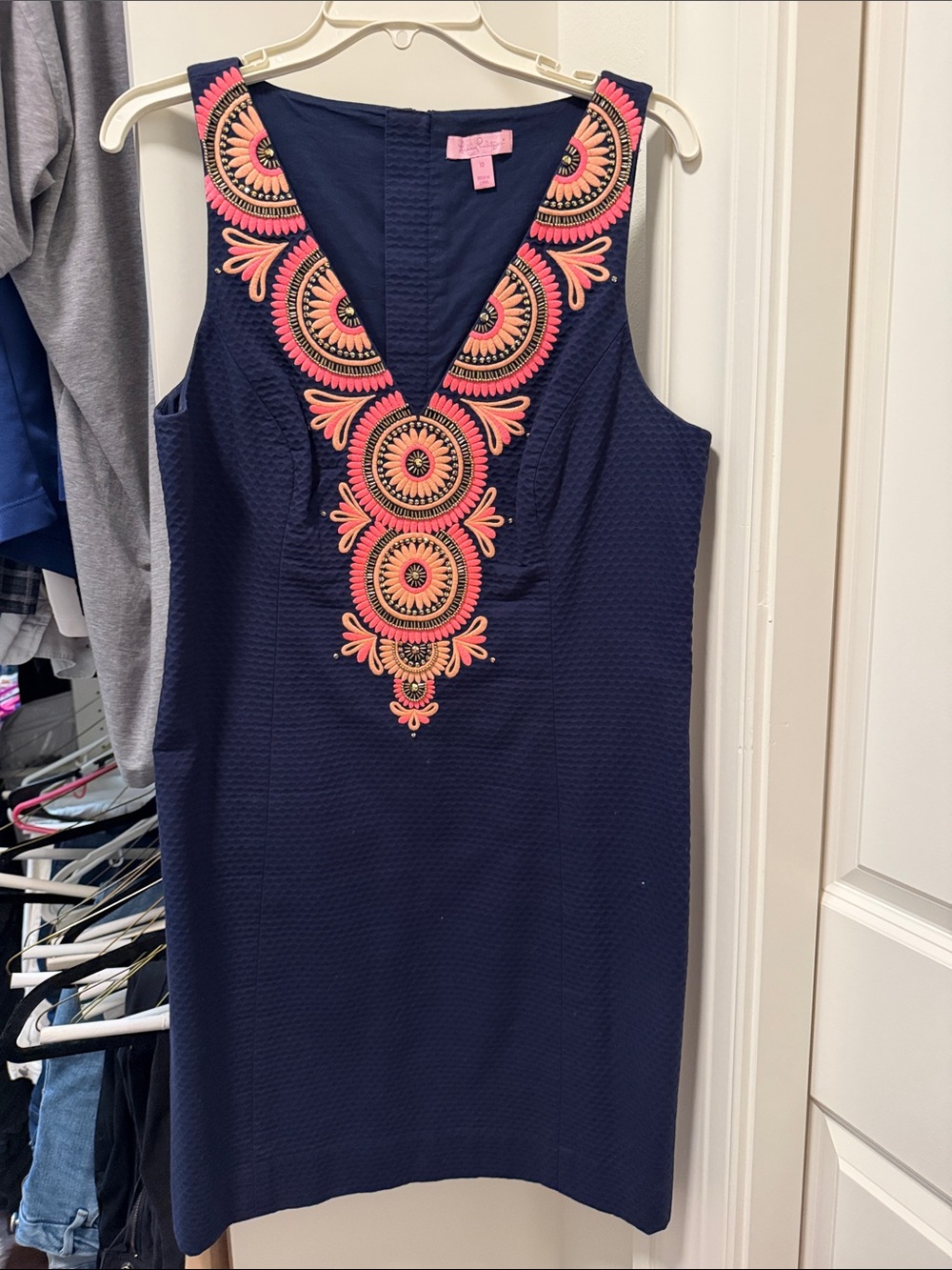Lilly Pulitzer Sleeveless Shift Dress with Coral Embroidered V-Neck